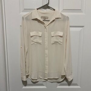 LOFT Ivory Sheer Button-Up Blouse
